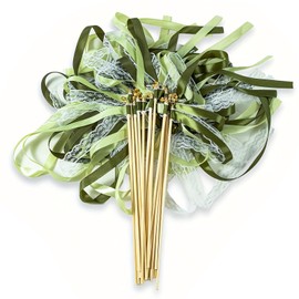 Pack of 50 Premium Wedding Walls with Extra Large Bells & High-Quality Green Silk Ribbons, Bridal Bows Magic Wands for Memorable Weddings, Birthdays & Festive Occasions