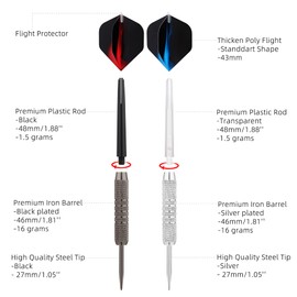 centaur 18 Pack Steel Tip Darts, Professional 18 Grams Metal Dart Set with 3 Color Premium PVC Shafts and 24pcs PET Flights and Dart Case, Beginner or Professional Darts