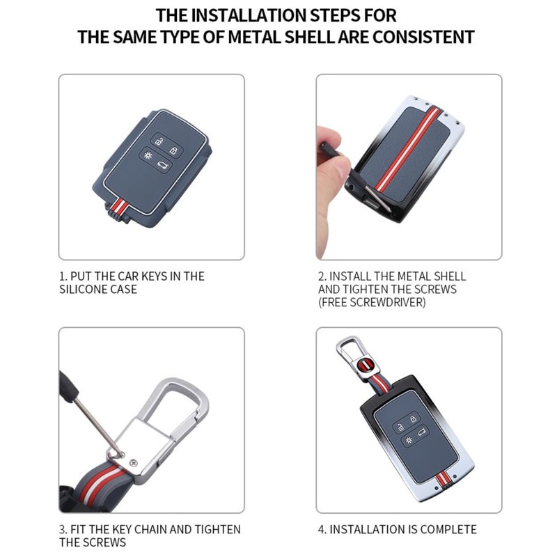 Happyit 4 Button Zinc Alloy Car Key Shell Case for