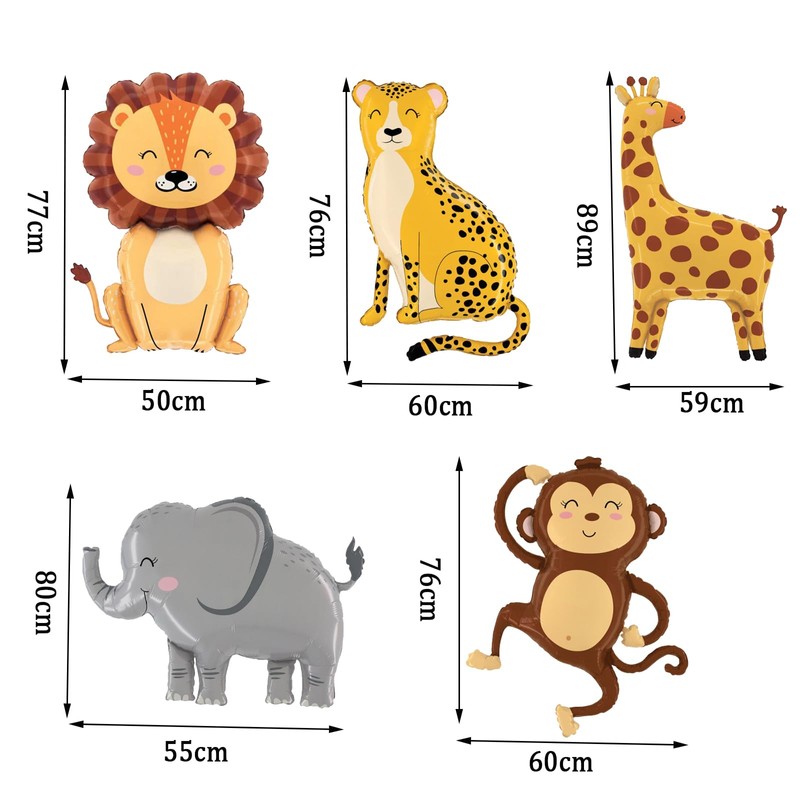 Catelves Safari Animals Foil Balloons, 9 Pieces for Jungle Birthday