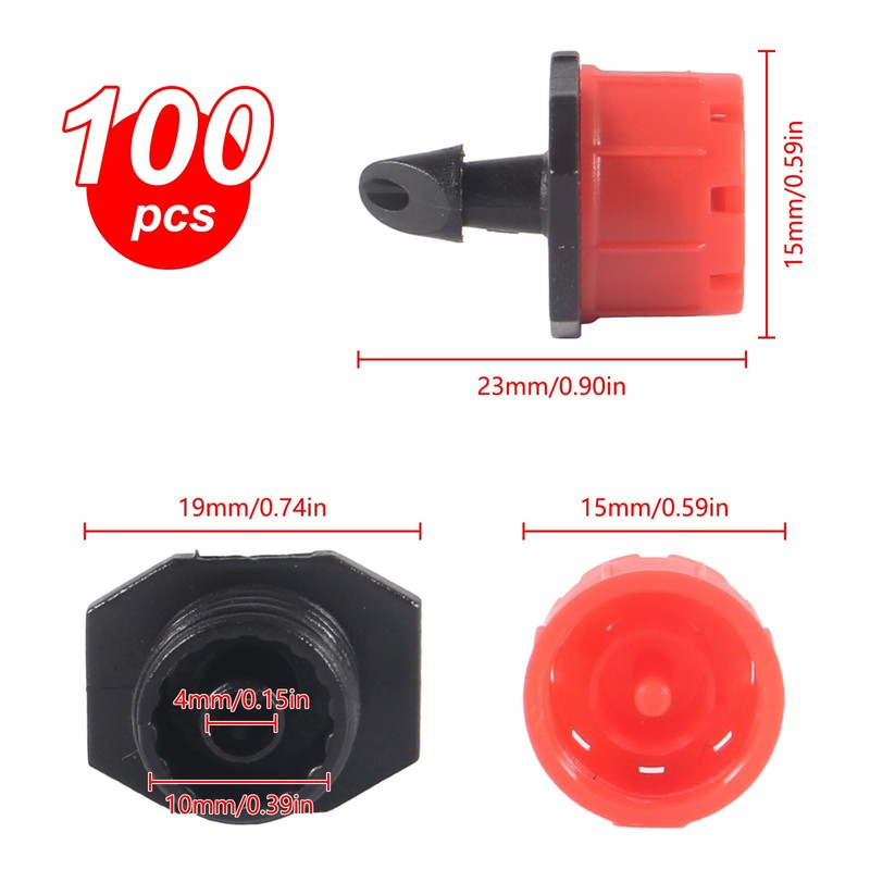 AEDIKO 100pcs Drip Irrigation Fittings 360 Degree Adjustable Irrigation Drippers
