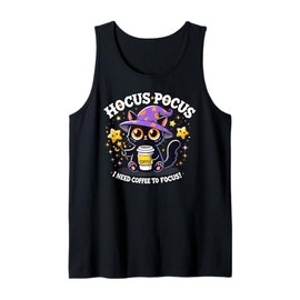 Hocus Pocus I Need Coffee to Focus Funny Kitten Tank Top