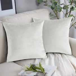 YORKSHIRE BEDDING Cushion Covers 45 x 45 (Pack of 2) - Luxury Velvet Square Throw Pillow Cases - Decorative Soft White Cushion Cover for Sofa Couch Bedroom with Invisible Zipper 18x18 Inches