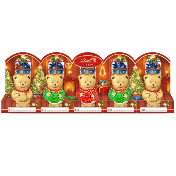 Linz Lindt Chocolate Mini Lindt Teddy Christmas 0.4 oz (10 g) x 5 Pieces, Includes Carrying Bag, Shopping Bag XS Included