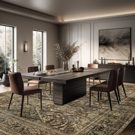 Ruicharm Area Rug 8x10 Washable: Machine Washable Rugs Carpet for Living Room Bedroom Aesthetic - Low Pile Non Slip Rug - Vintage Oriental Soft Rug for Dining Room Table - Dark Brown