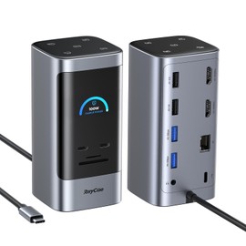 RayCue 14 in 1 Docking Station Dual Monitor, 2 * 4K HDMI, 6 USB Ports, 5 Shortcut Button, 1Gbps Ethernet, PD3.0(No Power Adapter), Laptop Docking Station for Dell/HP/Lenovo/Asus/Acer/Mac