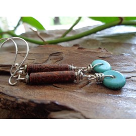 TÜRKIS BRAUNE HOWLITE & KERAMIK TRIBAL ETHNO OHRRINGE Ohrringe aus Naturmaterialien