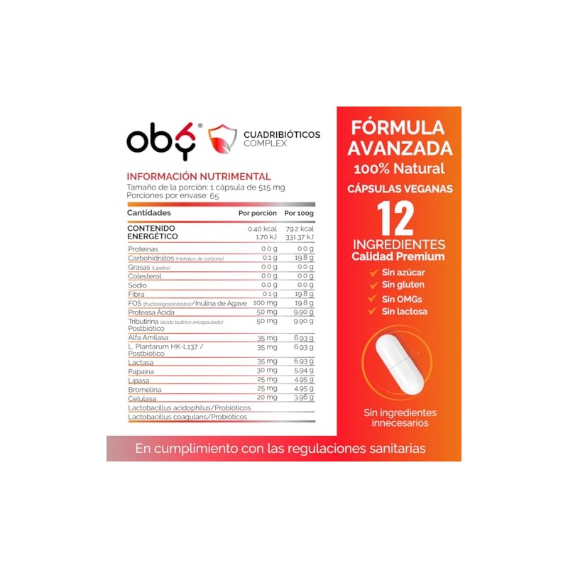 Enzimas digestivas Probioticos Prebioticos Postbioticos Fórmula Vegana 4 en 1