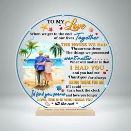CEZII Gift for Him Her, Old Couple Round Acrylic Sign w/Stand, Beach Lovers Gift for Fiance Husband Wife, Birthday Gifts, Gift for Anniversary Wedding, Romantic Gift for Spouse Boyfriend Girlfriend