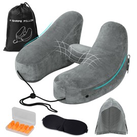 Corpower Aeroplane Neck Pillow, Inflatable Neck Pillow with Hood, Adult Neck Pillow, Car Travel Pillow, Quick Inflatable Neck Pillow, Travel Pillow (Grey)