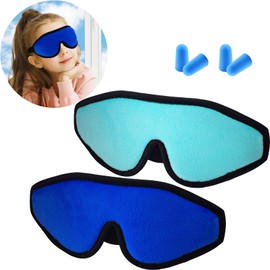 2 Pieces 3D Sleep Mask for Kids Memory Foam Contoured Eye Mask, Travel Sleep Eye Cover with Adjustable Strap, 3D Blindfolds(Blue and Green)