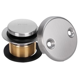 PRIMSOPH Tip-Toe Tub Drain Trim Kit with Two Hole Overflow Faceplate Conversion Kit Assembly Universal Fine Coarse Thread Replacement Brushed Nickel