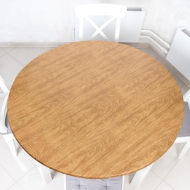 Wood Grain Round Tablecloth Elastic Edge Elastic Plastic Tablecloth Flannel Backing Tablecover Protector Waterproof Fitted Oilcloth for Round Table Large Round Fits Table up 40-44 Diameter