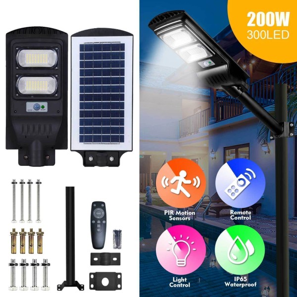 PFCTART 200W Solar Street Light Outdoor Dusk to Dawn LED