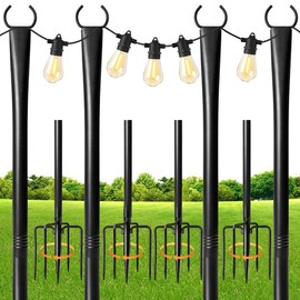 10Ft Metal String Light Poles with Fork for Outdoor Post Lights,4 Pack Pole for Hanging Christmas Lights Garden, Patio, Wedding, Backyard, Deck, Party