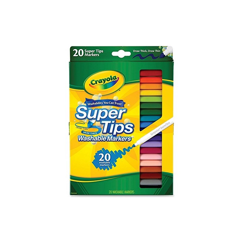 Crayola 588106 Washable Super Tips Markers, Assorted, 20/Set