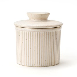 XELA Large Butter Crock with Lid for Countertop, The Original Reactive Glaze Butter Dish With Water Line, French Butter Dish for Spreadable Butter -Speckled White