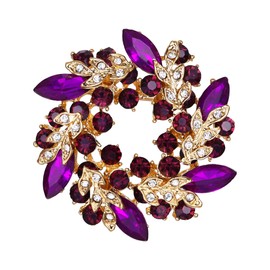 Ever Faith Flower Bouquet Brooch Purple w/Black Austrian Crystal Gold-Tone For Women A02841-60