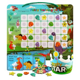 Potty Training Chart with 35 Stickers, 3 Reminder Stickers and Crown for Toddlers Boys and Girls - Potty Training Rewards for Kids - Dino