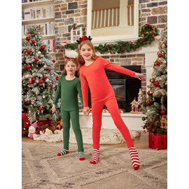 Arshiner Girls Thermal Underwear Set Long Johns Fleece Lined Kids Base Layer Top Bottom Warm Winter Red 5-6 Years