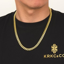 KRKC&CO Men’s Chain Necklace, 14K Gold Plated Stainless Steel Cuban Link Chains 8mm, Anti-Tarnish Nickel-Free Diamond-Cut, Thick Gold chain Silver Chain for Man Unisex(8mm-14K Gold Plated, 22)