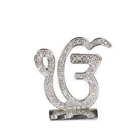 Imagine Mart Sikh Religious Metal Silver Color Sikh Religious Ek Onkar (6 cm X 5 cm) Nug Diamond Statue for Car Dashboard | Mandir Murti | Home Decor | Office Table Showpiece
