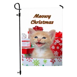 Jolly Jon Products White Double Sided Cat Garden Flag Yard Decor MEOWY CHRISTMAS Xmas Cats 12 x 18