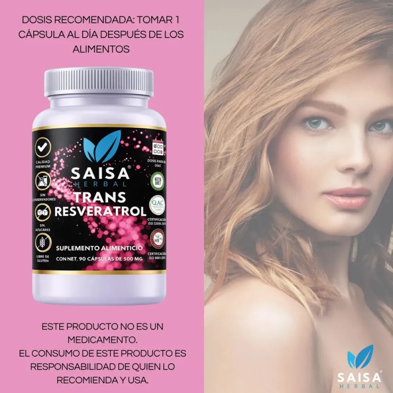 Trans-Resveratrol 100% Puro | 90 Cápsulas | Antioxidante Premium Saisa