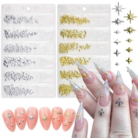 400Pcs Star Nail Charms for Nails Art 3D Alloy Gold Silver Star Nail Art Charms Metal Five-Pointed Star Nail Gems Shiny Rhinestones Charms for Nails Design Decorations Kit for Women DIY Nail Supplies
