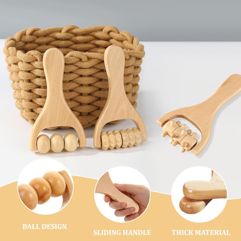 Pack of 4 Hand Massager, Manual Massager, Wooden Massager, Roller