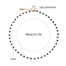 IVY TAILI Black Crystal Necklace for Women Dainty 14K Gold Plated Black Beaded Necklace Black Tourmaline Necklace Black and Gold Necklace Black Onyx Necklace Black Obsidian Jewelry for Women