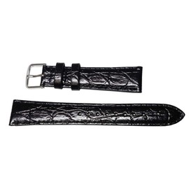 Seiko DX44A Watch Strap, 0.7 inches (19 mm), Italian Cowhide Leather, Crocodile Embossed Black, Men's, Classic