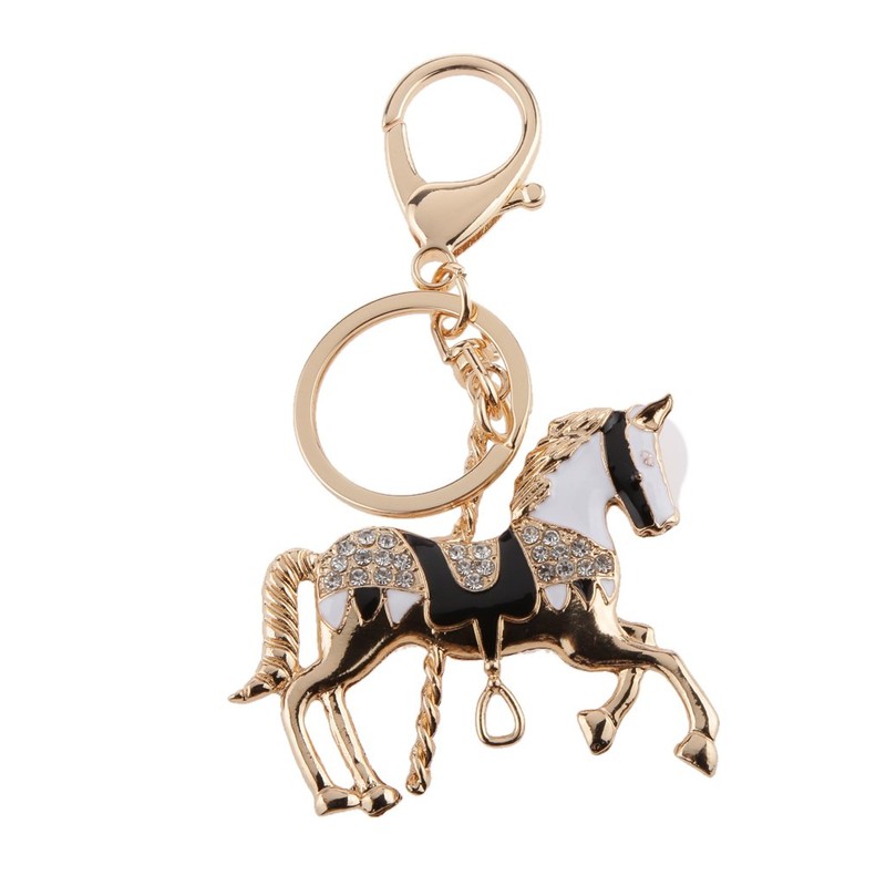 [No brand goods] Black Rhinestone Crystal Horse Pendant Key Ring