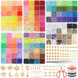 AMAZING TIME Clay Beads Bracelet Making Kit - 120Color Polymer Clay Beads, Letter Beads, Pendant and Elastic Cords for DIY Jewelry Making Bracelets Necklace Earring Making Supplies