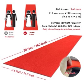 EZLucky Luxury Red Carpet Runner for Party, 2.6 x 30 Feet Premium Extra Thick for Weddings & Events, Non-Slip Backing, Elegant Ceremony Decor