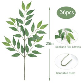 mizii 36pcs Italian Ruscus Artificial Greenery Stems Silk Green Leaves 20in Fake Spray Plants Stem Garland Greenery Decoration for Centerpieces Wedding Arch Flower Bouquet Table Room Wall Decor (36)