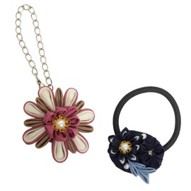 Takagi Fiber Panami LH-437 Craft Kit, Made with Cotton Fabric, Everyday Use, Knobs, Navy, Back Charm and Hair Elastics