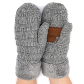 C.C CC Super Thick Fuzzy Fleeced Lined Warm Winter Knitted Mittens Gloves Solid Lt. Melange Gray