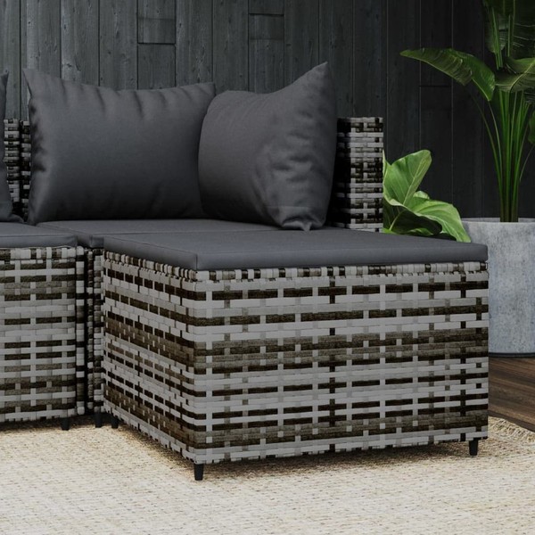 Udorich Patio Footrest with Cushion, Stylish Gray Rattan Design, Comfortable