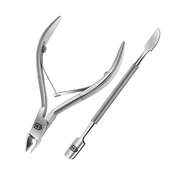 SENBACH Cuticle Trimmer with Cuticle Pusher, Cuticle Remover Cuticle Nipper Professional Stainless Steel Cuticle Cutter Clipper Durable Pedicure Manicure Tools for Fingernails and Toenails (Silver)