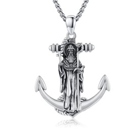 XIXLES Saint Benedict Necklace 925 Sterling Silver St Benedict Anchor Religious Protector Pendant St. Benedict San Benito Necklaces Jewelry Gifts for Women Men