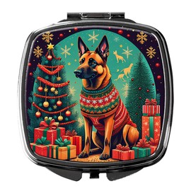 Caroline's Treasures Belgian Malinois Christmas Compact Mirror Decorative Travel Makeup Mirror for Women Girls Gifts Pocket Makeup Mirror Folding Handheld