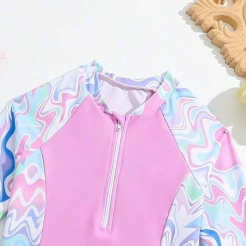 OXUBOAO Girls Swimsuits Kids Long Sleeve Rash Guard Set Bathing