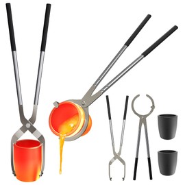 Nelyrho #4 (9.9lbs-4.5kg) Crucible Tongs Set with Lifting Tongs, Pouring Tongs and 2 Graphite Crucibles for Casting and Melting Metal