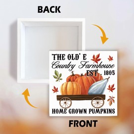 Country Style Fall Decor, Pumpkin Harvest Decors, Autumn Artwork, Farmhouse Home Farm Decors for Table Shelf, Rustic Wooden Box Sign, The Old's Country Farmhouse Wood Signs A4
