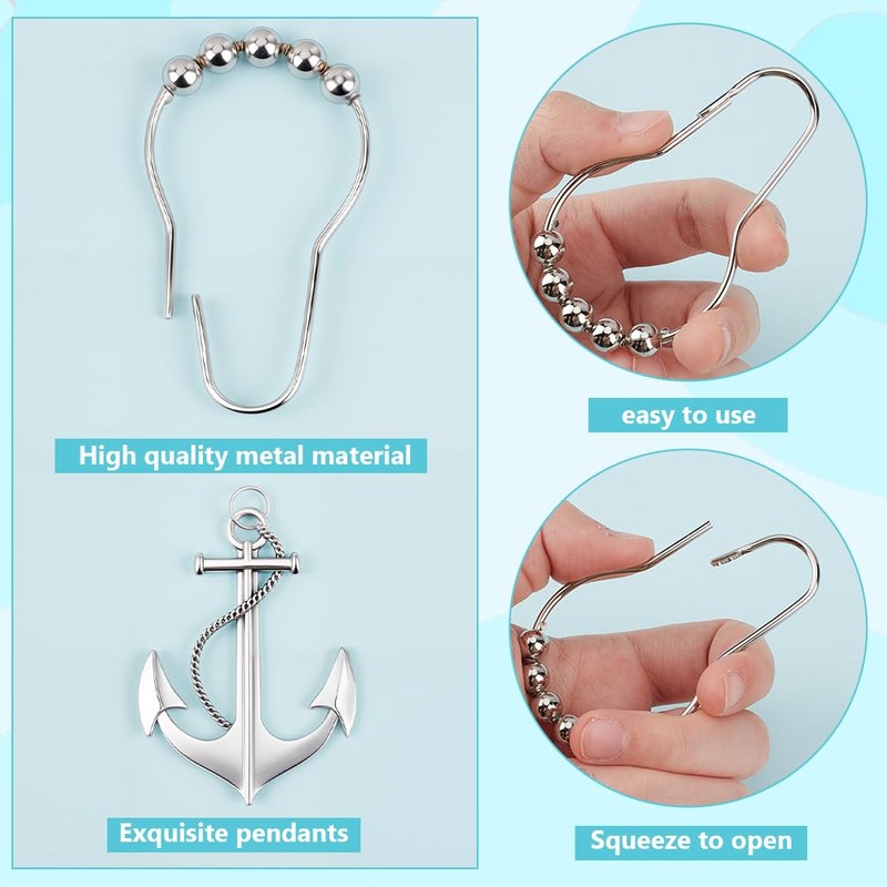WEBEEDY 12 Pcs Nautical Shower Curtain Hooks Rust Proof Skull