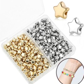 400pcs Star Spacer Beads - Star Buttons 6mm Gold and Silver Plastic Resin Beads for DIY Earrings, Bracelets, and Jewelry Crafts Making
