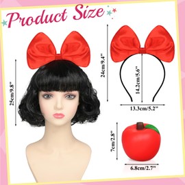 iZoeL Carnival Snow White Costume Children Women Princess Wig Short Black Headband with Red Bow Fake Apple Carnival Costume Accessory Women's Children's Wig Fancy Dress Costumes