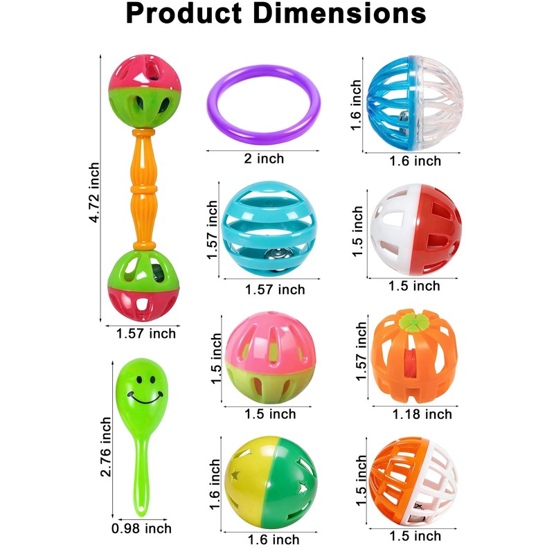 DIYUQISHI 12-Pack Bird Bell Ball Chew Toys, Non-Toxic PP, Cage