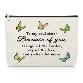 Soul Sister Gifts for Women Best Friend Makeup Bag Friendship Gifts for Women Friends Bff Bestie Cosmetic Bag Birthday Christmas Anniversary Mothers Day Present for Girls Soul Sister Travel Pouch